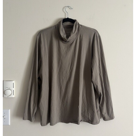 Pure Jill 3X Plus Size Pima Cotton‎ Turtleneck Taupe Tan Cotton Relaxed Stretch - Picture 1 of 7